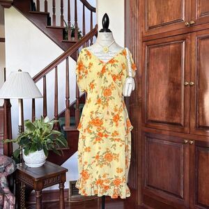 Vintage 2 Piece Matching Set Blouse Skirt Yellow Orange Floral Mlle Gabrielle